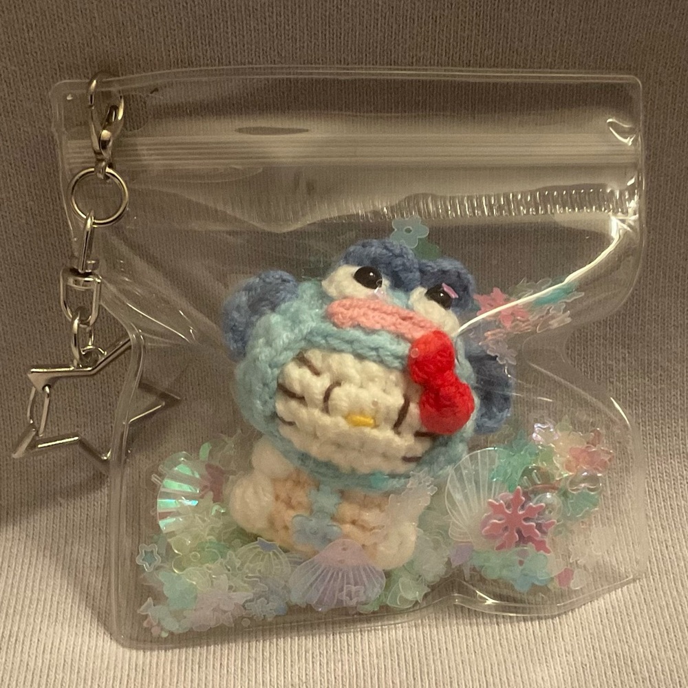 Handmade Crochet inspired Hello Kitty Hangyodon Keychain Amigurumi